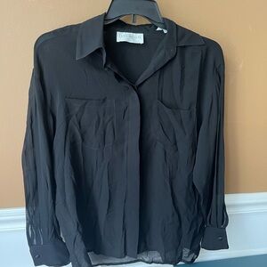 Lulu Bravo Black Casual Silk Sheer Blouse with Classic Collar Size M